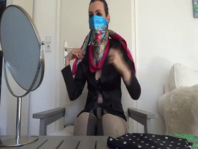 Worn 4 different satin scarf masks with a headscarf
