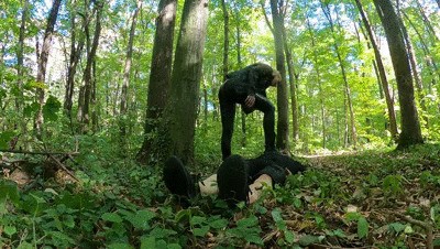 Mistress Samariel and Faith -trampling and boots cleaning in the forest part 2