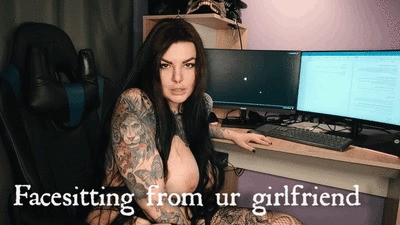 Face sitting from a horny, tattooed girlfriend with huge tits and wet pussy