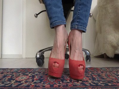 Sling back high heels peep toes in closeup