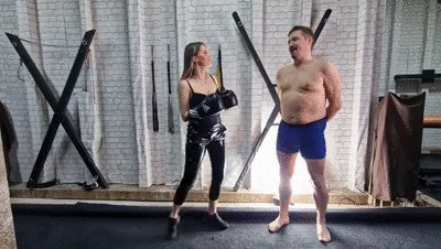 NoirQueenie and slave Faith -boxing and hard kicks in attic - part 4