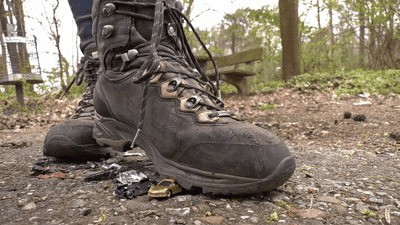 Crushing the tiny cars under my hiking boots (small version)