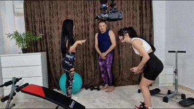 Mistress Marry and Madisson - gym workout - double humiliation in leggings