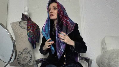 Silk scarves with the dark blue velvet blazer