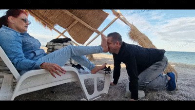 Goddess Andreea and Faith -humiliation with sneakers and socks on our private beach part 1