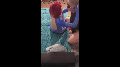 Rosa Molotov and Faith - Footjob in a Blue Catsuit - Overhead Perspective — Toiletslaveanddommes