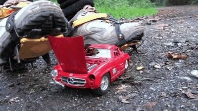 Valuable modelcar totally wasted under crampons