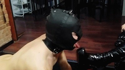 The naked slave licks my boots