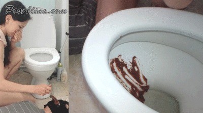 Toilet slave swallows Alita shit from toilet