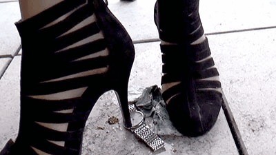 Expensive watch and money abused with spit and heels