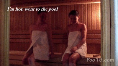 Amina and Yana relax in the sauna. New slave!