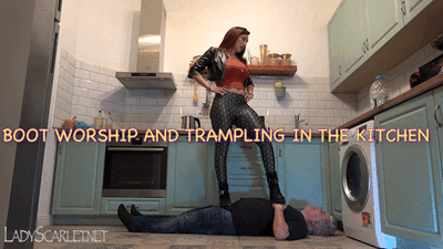 Lady Scarlet - Dominance and Boot Trampling in the Kitchen