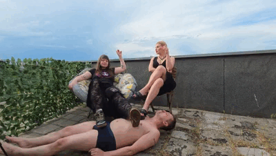 Delilah and Lexy Noir: Smoking on the Roof with a Human Ashtray in Public