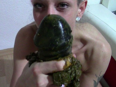 Wanking monster dildo with shit